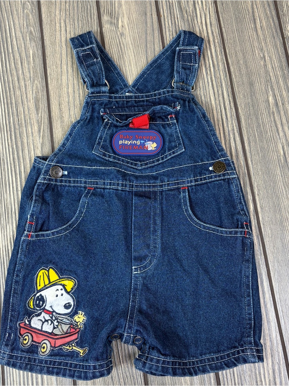 Vintage Y2K Snoopy Fireman Overalls Shortalls 6-9m